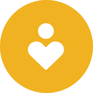 A yellow circle with an image of a person in the middle.