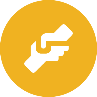 A yellow circle with a hand holding something.